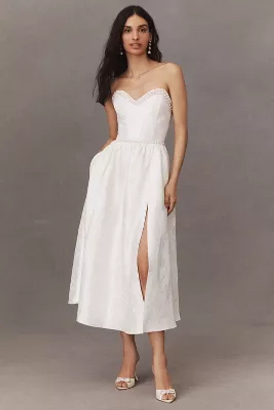 V. Chapman Lucia Strapless Pearl-Embellished A-Line Midi Dress