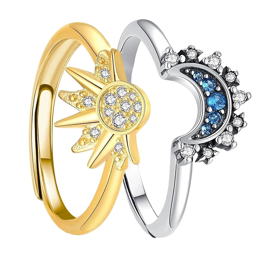 Amazon.com: Sun and Moon Ring set stackable rings for women,adjustable celestial jewelry anillos para mujer matching rings as friendship rings for best friend gifts,mothers day gifts for teen girls : Handmade Products