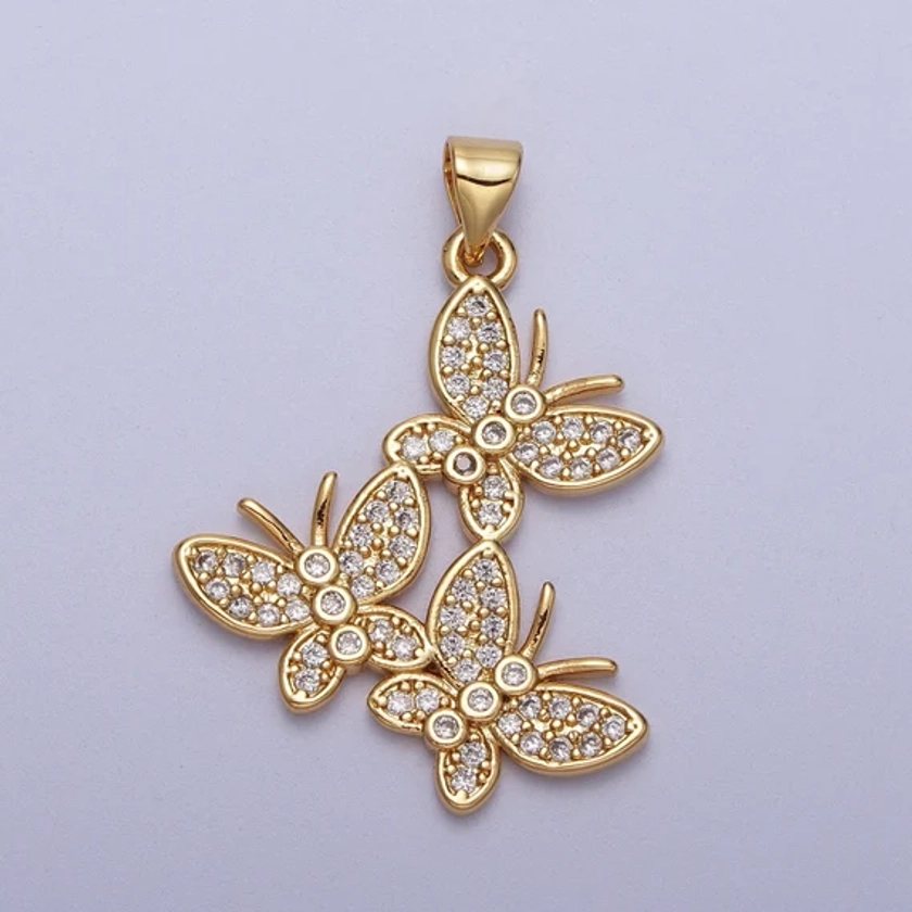 Micro Paved Three Butterfly Charm Mariposa Gold Pendant for Necklace Earring Bracelet Supply H812 - Etsy