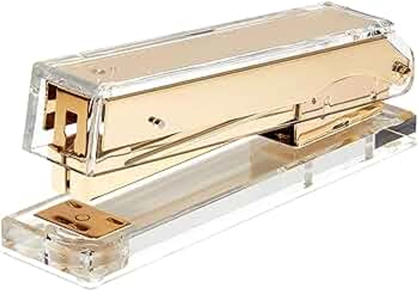 OfficeGoods Acrylic Stapler - Gorgeous Modern Accessory for The Stylish Desk at Home, Office, or School - Takes Standard 1/4" Staples - 5.25" Long - Gold