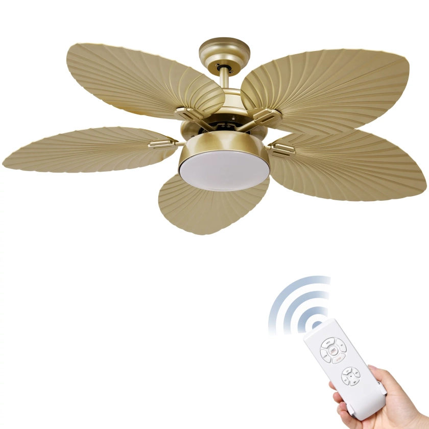 Dextrus 52-inch Tropical Ceiling Fans with Light and Remote, Fan Light with Memory Function, 3 Speed & Lights Colors Changing, 6 Blades Energy-efficient ceiling fan for Outdoor, Indoor