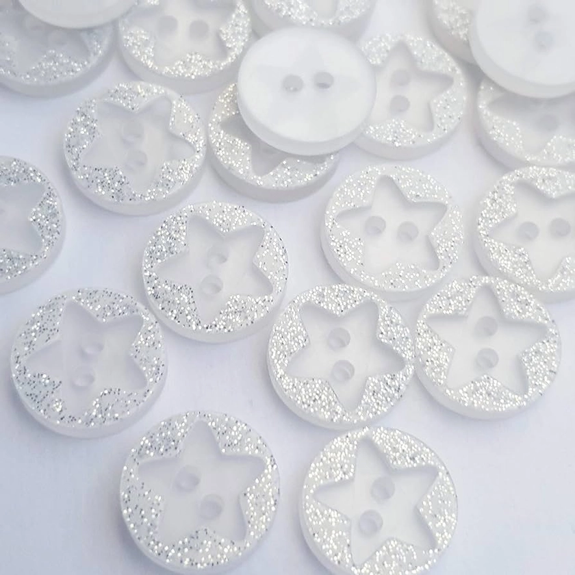 MajorCrafts® 40pcs 12.5mm White Glittered 'Star Engraved' 2 Holes Round Sewing Resin Buttons Craft Embellishments : Amazon.co.uk: Home & Kitchen