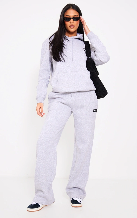 Plt Tall Grey Marl Badged Straight Leg Joggers