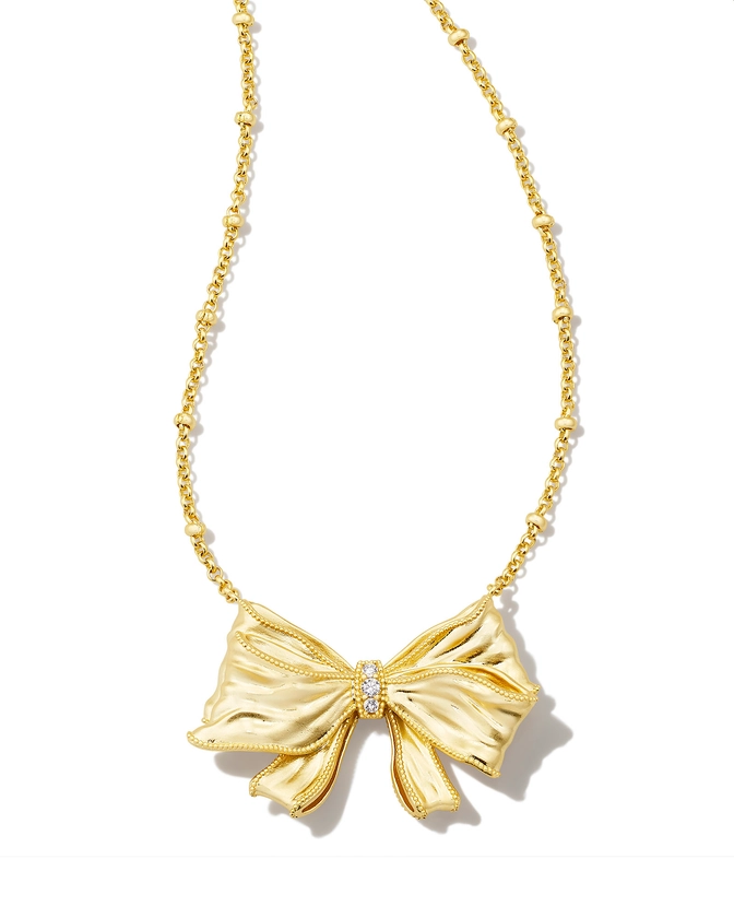 Kendra Scott x LoveShackFancy Gold Bow Necklace in White Crystal | Kendra Scott