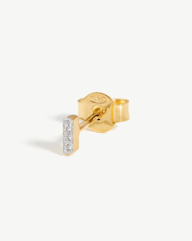 Pave Initial Single Stud Earring - Initial I | 18ct Gold Plated Vermeil/Cubic Zirconia