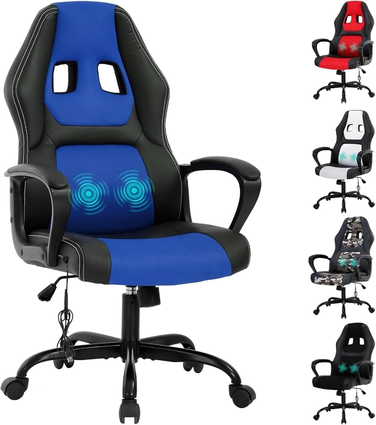 Ergonomic Gaming Chair,High Back PC Racing Desk Chair Racing Desk Adjustable Reclining Computer Chair with Lumbar Support Armrest Headrest Task Rolling Swivel Chair Game Chair for Adult Teen(Blue)