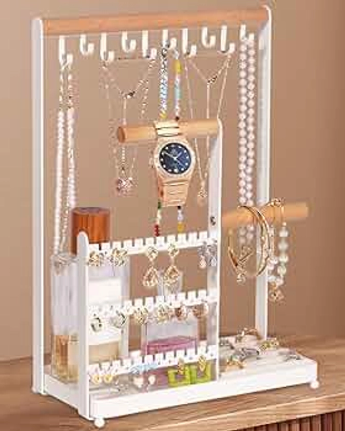 Coobest Jewelry Organizer, Jewelry Holder Organizer with 36 Earring Organizer and 10 Necklace Holder, Velvet Ring Holder & Jewelry Dish, Jewelry Display Stand for Room Decor, Mothers Day Gifts for Mom