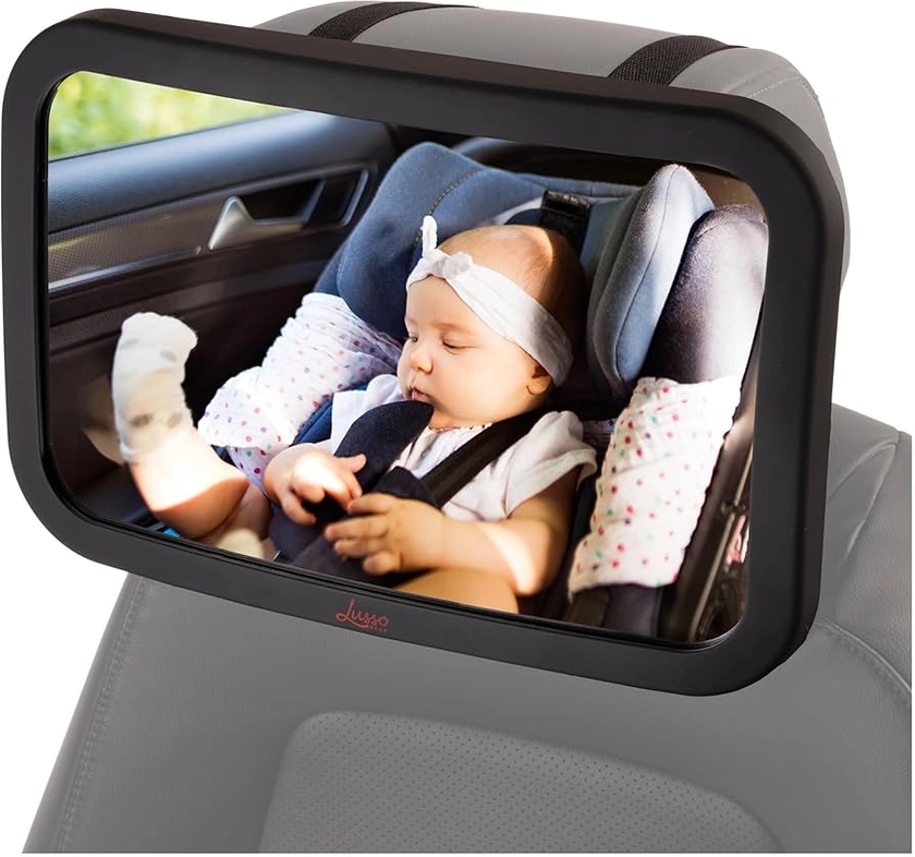 Lusso Gear Baby Backseat Mirror for Car. Largest and Most Stable Mirror with Premium Matte Finish, Crystal Clear View of Infant in Rear Facing Car Seat - Secure and Shatterproof (Black)