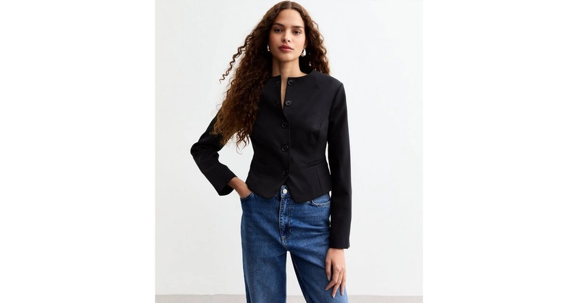 Black Crew Neck Tailored Jacket | New Look