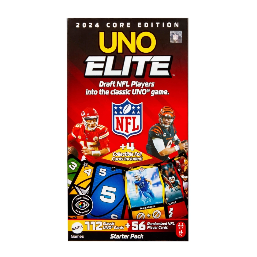 UNO Elite NFL Card Game with 4 Collectible Foil Cards for Kids, Fans, Adults & Family Night