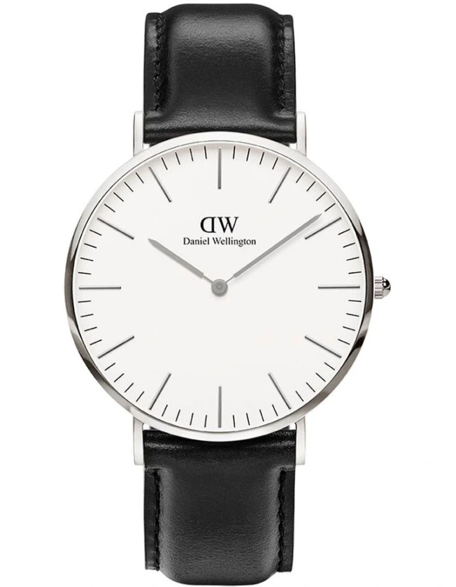 40mm Classic Sheffield Leather Watch in Silver/Black