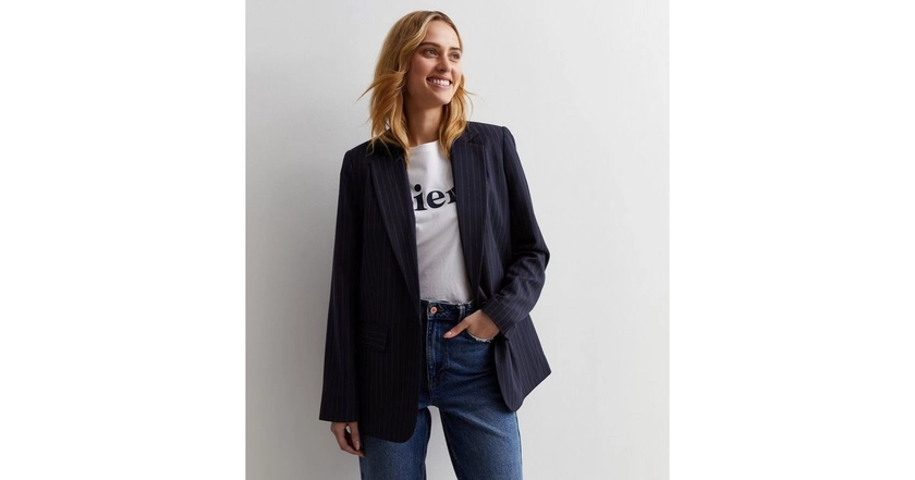 Navy Pinstripe Blazer | New Look