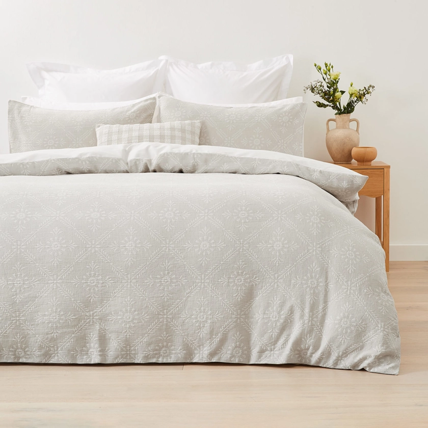 Sierra Cotton Quilt Cover Set - Queen Bed, Beige