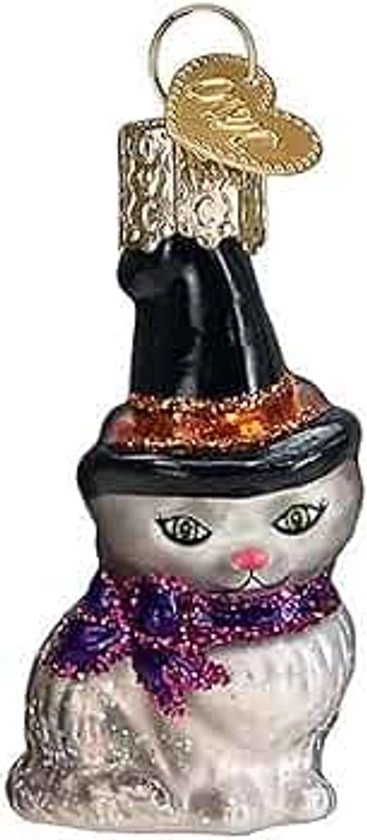 Old World Christmas Mini Witch Cat Glass Hanging Ornament