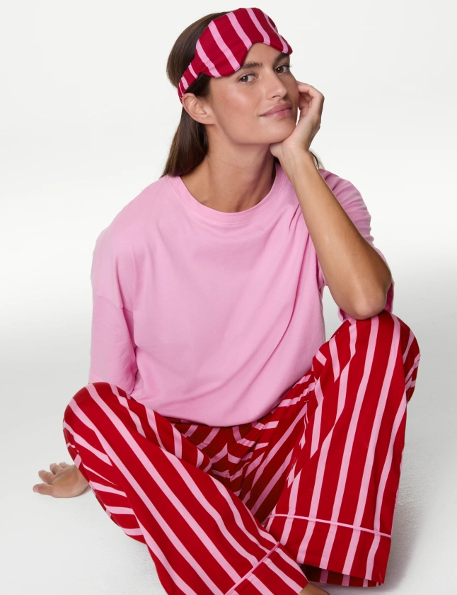 Women's Candy Striped Family Christmas Pyjama Set with Eye Mask | M&S Collection | M&S