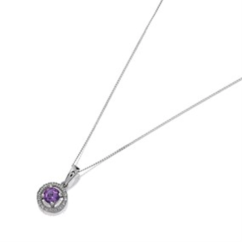 9ct White Gold Amethyst And Diamond Necklace - D95116