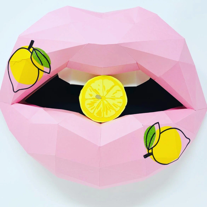 LEMON inspired paper lips Wall Art for Home Office or Salon | Fashion 