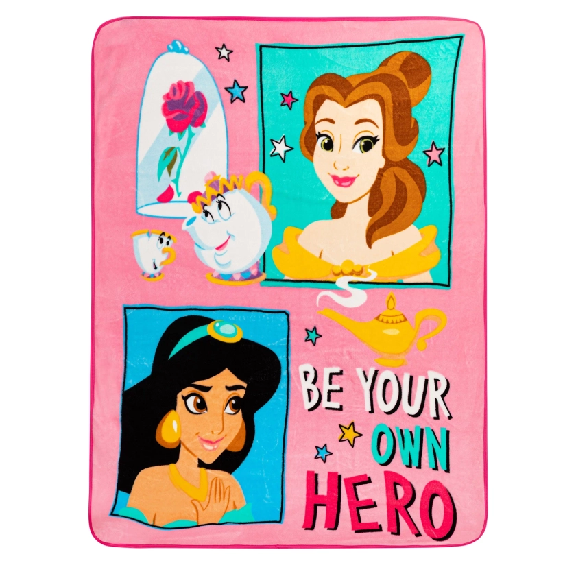 Disney Princess Kids Fleece Throw Blanket, 46 x 60, Pink, Teal