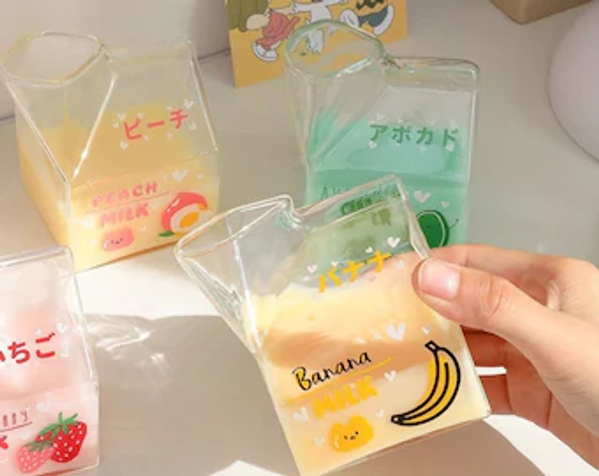 Kawaii Square Milk Carton Clear Bottle 500ml | Cup | Cute | Strawberry | Creative | Home | Portable | Transparent | Milk | Mugs