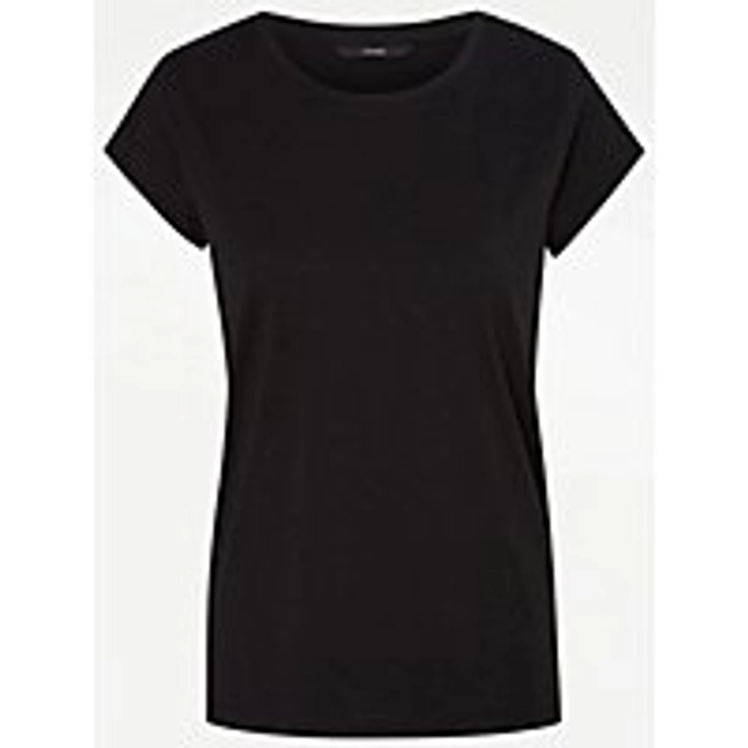 Black Scoop Neck Pure Cotton T-Shirt | Women | George at ASDA