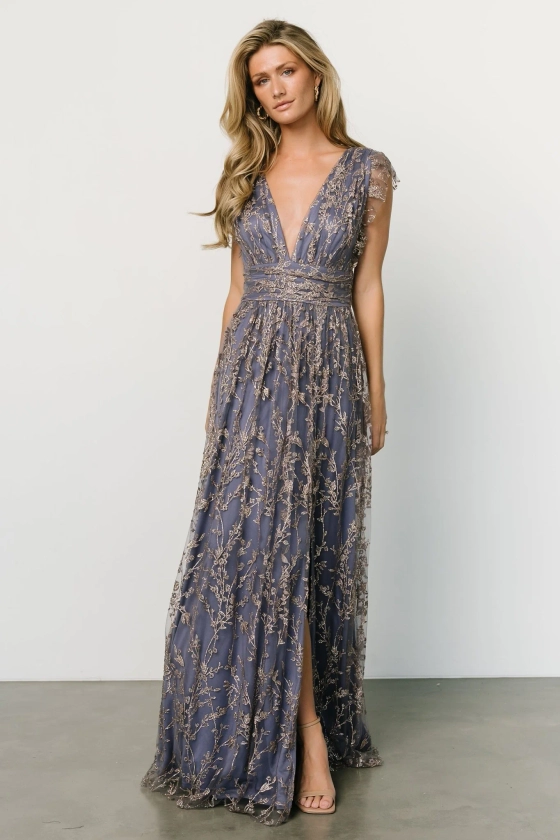 Arlene Shimmer Gown | Blue + Gold