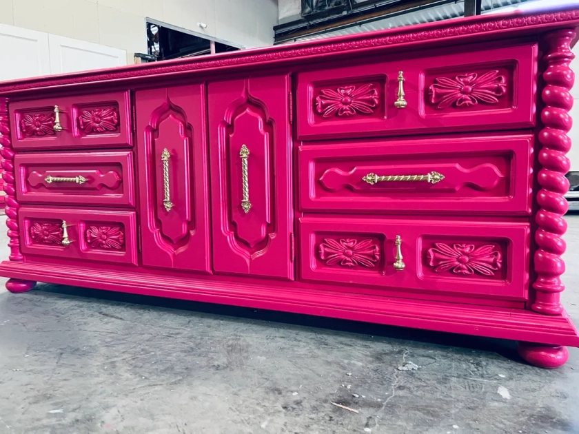 SOLD Dresser Console Hot Pink Tv Credenza Wood Furniture Painted Lacquer - Etsy