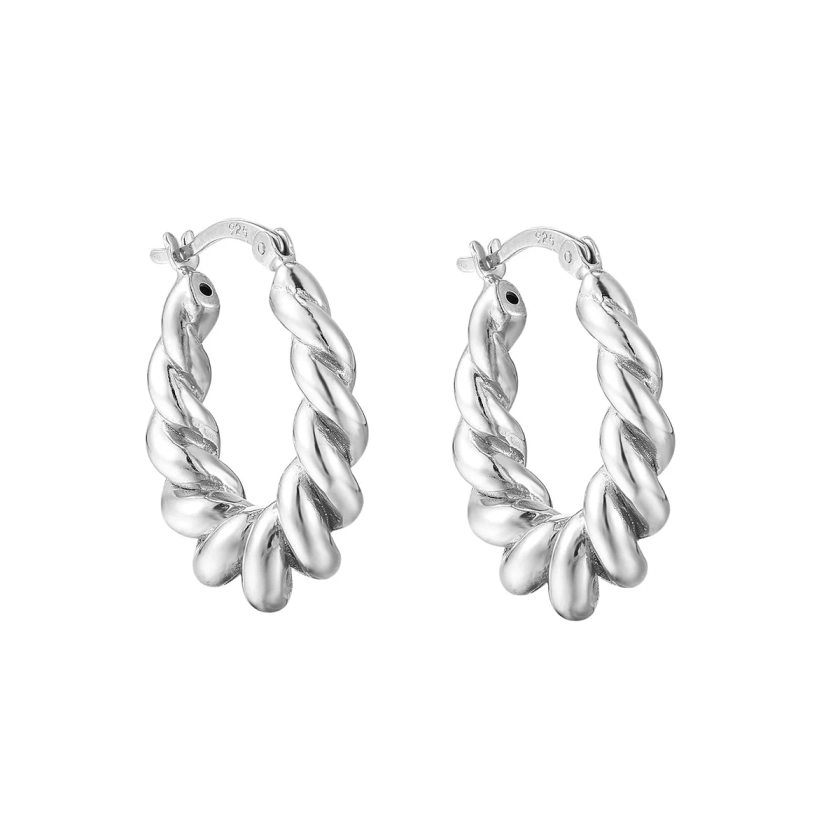 Sterling Silver Oval Twisted Hoop Earring