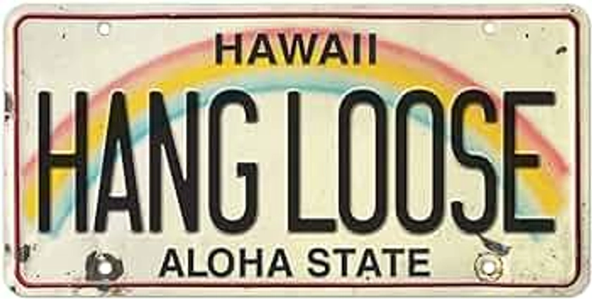 Pacifica Island Art HANG LOOSE - Retro Vintage Hawaiian Embossed Aluminum License Plate - Aloha Hawaii State Aluminum Sign for Home Decor Wall Plaque 6 x 12 inch