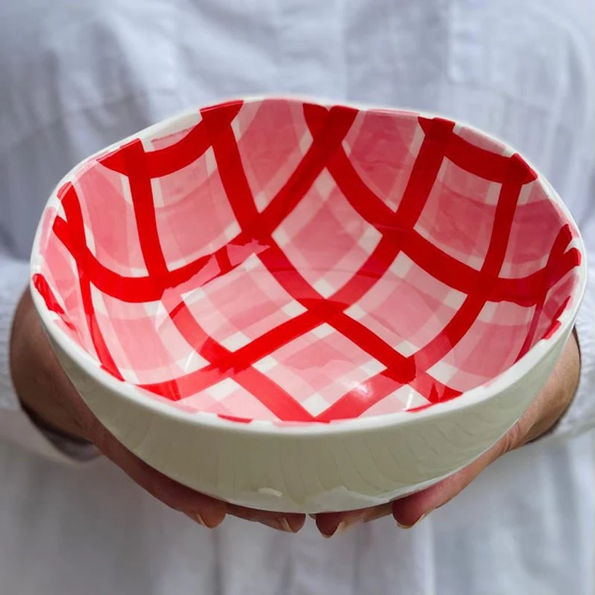 Pink and Red Gingham Bowl Small