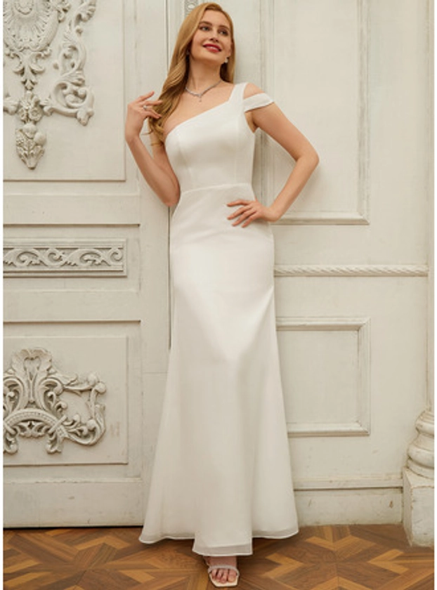 [US$ 159.00] Trumpet/Mermaid One Shoulder Floor-Length Chiffon Wedding Dress (002289467)