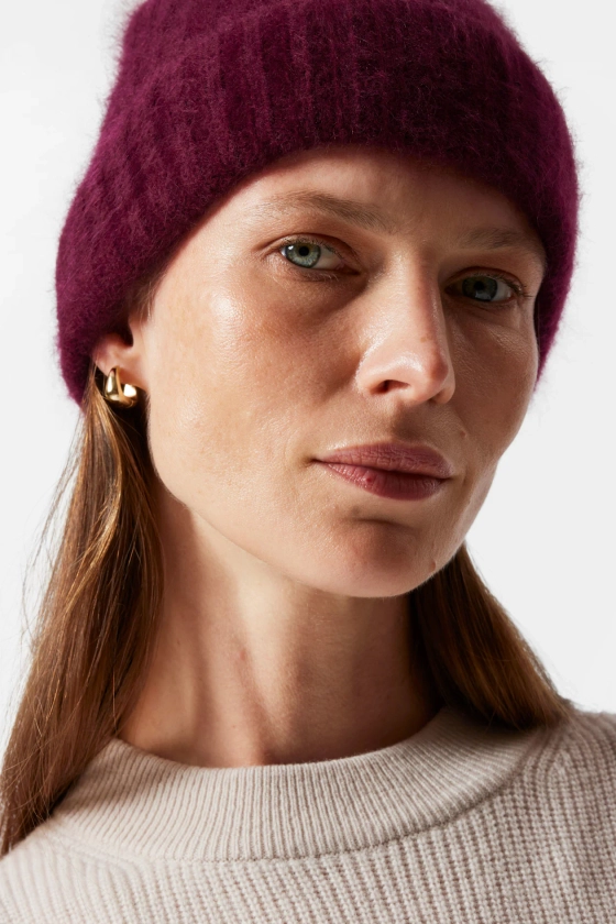 Beanie van zuiver geborsteld kasjmier - Bordeauxrood - DAMES | H&M NL