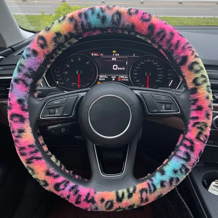 Universal Plush Leopard Pattern Car Steering Wheel Cover Car-styling Anti-slip Protective Case For Auto Interior Decoration