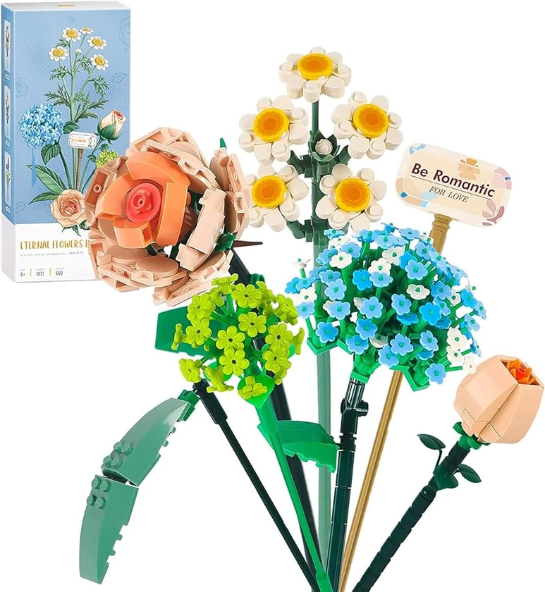 Flower Bouquet Building Sets, Artificial Flowers, Set for Adults, DIY Unique Decoration Home, Gift for Her and Him, 680 Pieces Botanical Collection (Not Compatible with Lego Set)