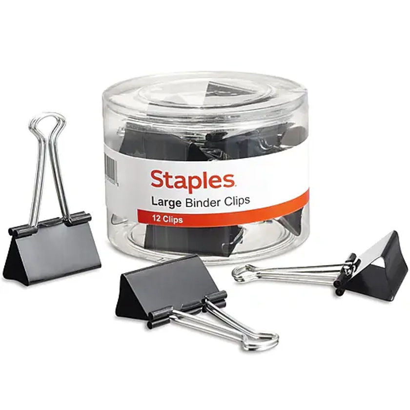 Staples® Large Binder Clips, 1" Capacity, Black, 12 Clips/Pack (10669-CC) | Staples