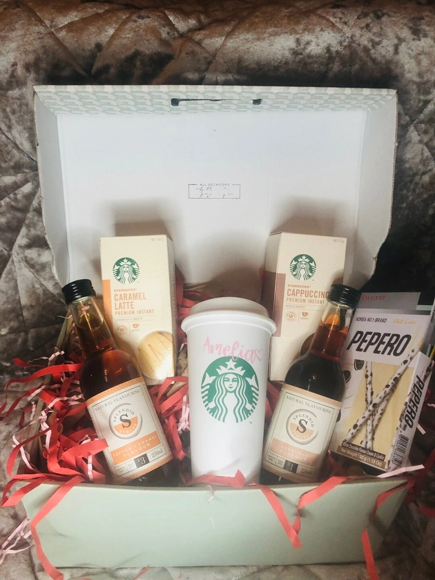 PERSONALISED STARBUCKS COFFEE Hamper | Kit | Gift basket | Birthday | Reusable cup | Get well soon gift | Travel mug |Easter |