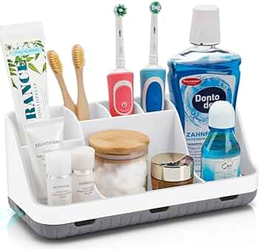 Toothbrush Holders for Bathrooms Countertop Organizer - Kids Electric Toothbrush and Toothpaste holder Detachable 7 Slots Tooth Brush Organization Bathroom accessories Storage Vanity, White