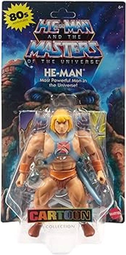 Masters of the Universe Figurine Musclor articulée 14 cm de la collection Cartoon Masters of the Universe Origins, héros avec harnais, 2 épées et mini-bande dessinée, HYD17