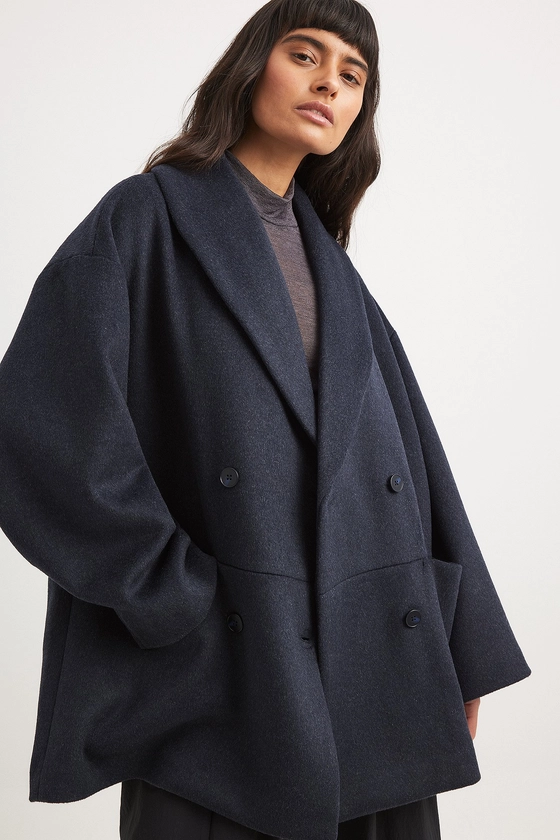 Wool Blend Short Coat Blue