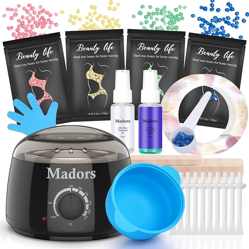 Madors Waxing Kit for Women Heating Ring Wax Warmer Wax Kit for Hair Removal Intelligent Temperature Control Wax Machine with Hard Wax Beads (Black)