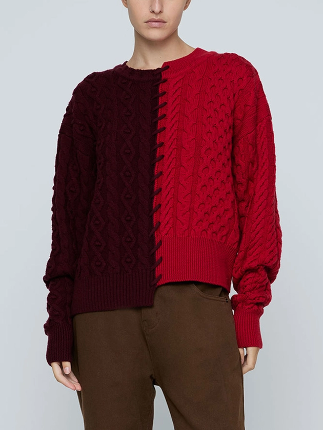 Basket Stitch Sweater - Red/Maroon
