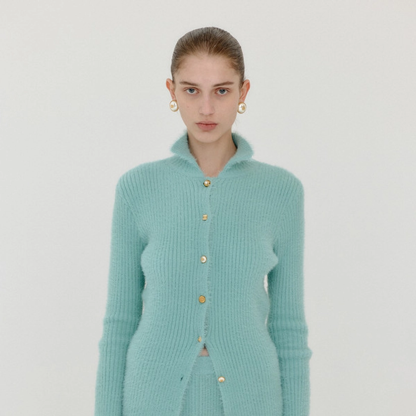 VIOLA Slim Fit Collared Knit Cardigan - Mint