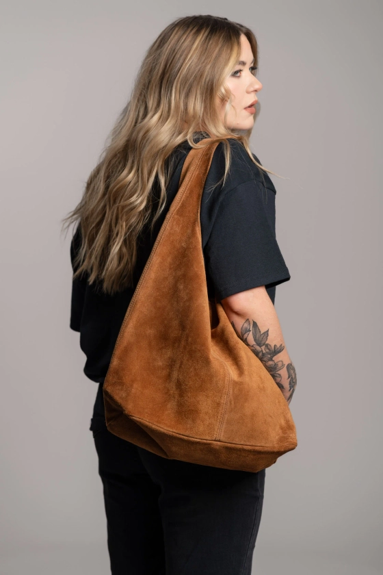 Olsen Tan Genuine Suede Slouchy Bag | Little Lies