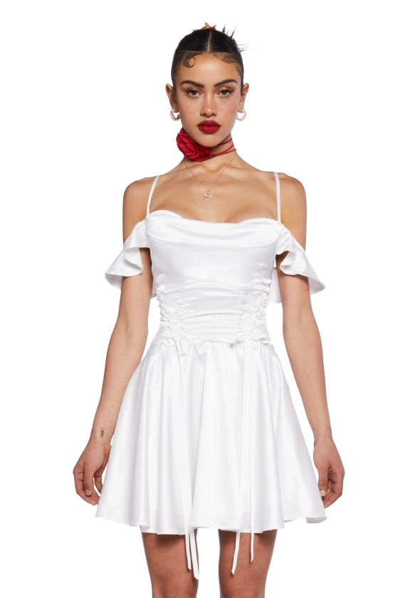 Sugar Thrillz Satin Mini Dress With Cowl Neckline Date - White