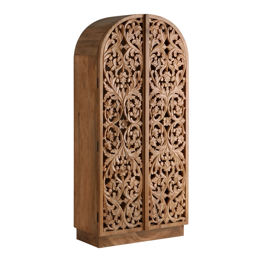 CRAFT Avni Arched Natural Carved Wood Floral Storage Cabinet - World Market