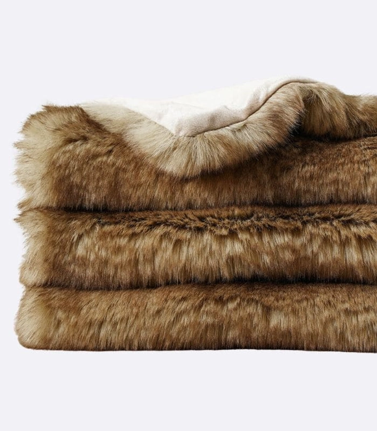 Faux Fur Blanket Light Brown Caramel