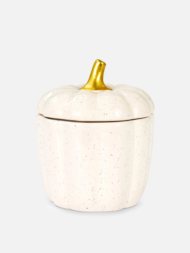 Candle In Speckled Pumpkin Jar