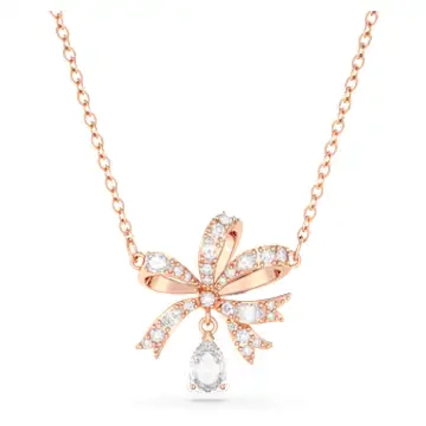 Collier Hyperbola, Nœud, Petit, Blanc, Placage de ton or rosé