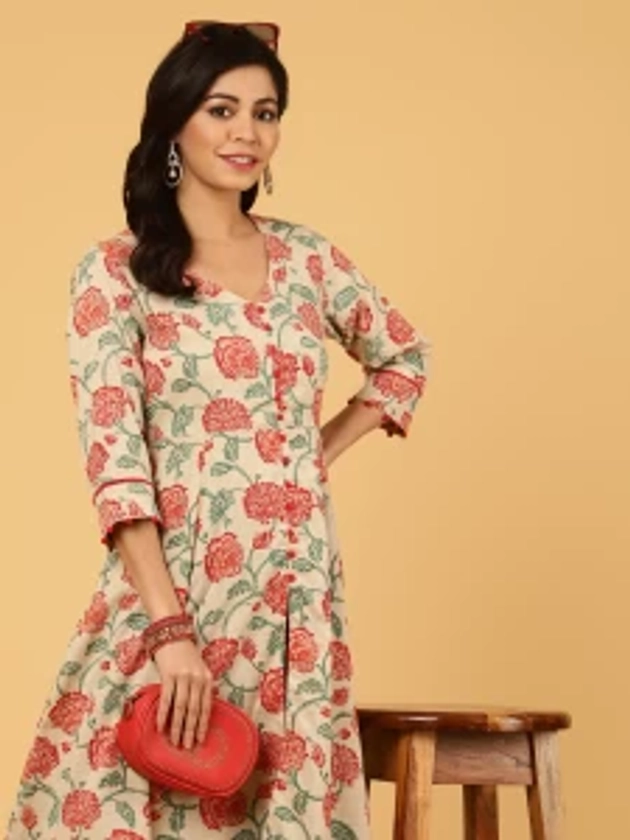 Jaipur Kurti Women Floral Print Flared Kurta - Buy Jaipur Kurti Women Floral Print Flared Kurta Online at Best Prices in India | Flipkart.com