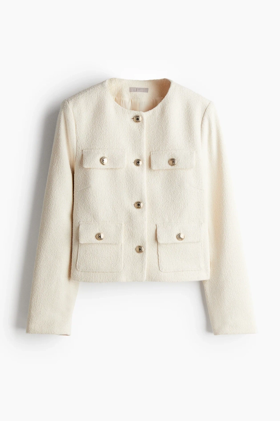 Veste en tissu texturé - Encolure ronde - Manches longues - Crème - FEMME | H&M FR