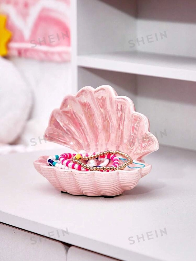 ROMWE Kawaii 1pc Porcelain Jewelry Tray,Casual Shell Heart Design Jewelry Storage Display Showcase Holder Box